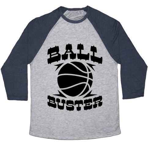 Virgin Teez  Baseball Tee Unisex Tri-Blend Baseball Tee / small / Athletic Gray / Navy BALL BUSTER (BASKETBALL) UNISEX TRI-BLEND BASEBALL TEE