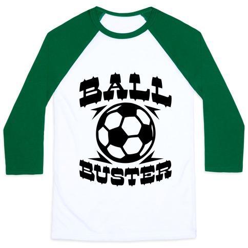 Virgin Teez  Baseball Tee Unisex Classic Baseball Tee / x-small / White/Dark Green BALL BUSTER (SOCCER) UNISEX CLASSIC BASEBALL TEE