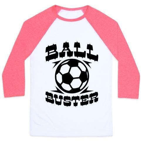 Virgin Teez  Baseball Tee Unisex Classic Baseball Tee / x-small / White/Neon Pink BALL BUSTER (SOCCER) UNISEX CLASSIC BASEBALL TEE