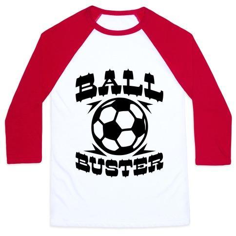Virgin Teez  Baseball Tee Unisex Classic Baseball Tee / x-small / White/Red BALL BUSTER (SOCCER) UNISEX CLASSIC BASEBALL TEE