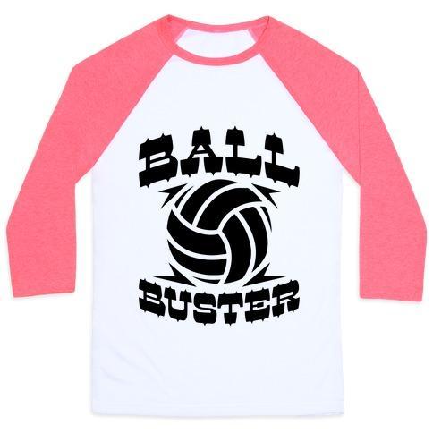 Virgin Teez  Baseball Tee Unisex Classic Baseball Tee / x-small / White/Neon Pink BALL BUSTER (VOLLEYBALL) UNISEX CLASSIC BASEBALL TEE
