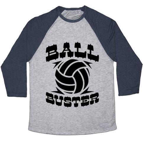 Virgin Teez  Baseball Tee Unisex Tri-Blend Baseball Tee / small / Athletic Gray / Navy BALL BUSTER (VOLLEYBALL) UNISEX TRI-BLEND BASEBALL TEE