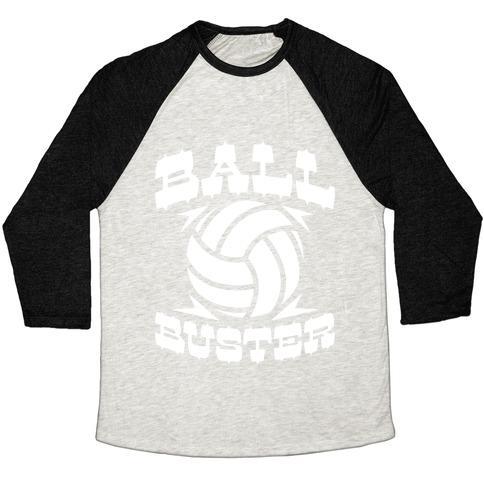 Virgin Teez  Baseball Tee Unisex Tri-Blend Baseball Tee / small / Oatmeal / Black BALL BUSTER (VOLLEYBALL) UNISEX TRI-BLEND BASEBALL TEE