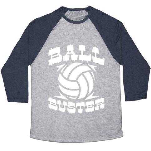 Virgin Teez  Baseball Tee Unisex Tri-Blend Baseball Tee / small / Athletic Gray / Navy BALL BUSTER (VOLLEYBALL) UNISEX TRI-BLEND BASEBALL TEE