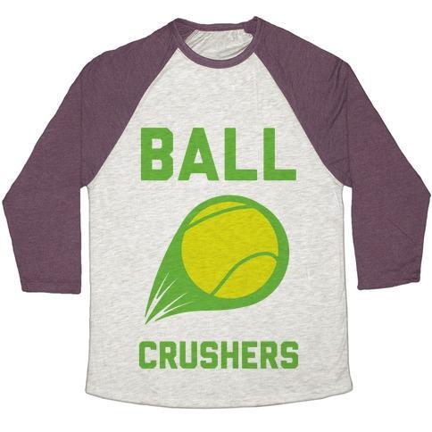 Virgin Teez  Baseball Tee Unisex Tri-Blend Baseball Tee / small / Oatmeal / Maroon BALL CRUSHERS UNISEX TRI-BLEND BASEBALL TEE