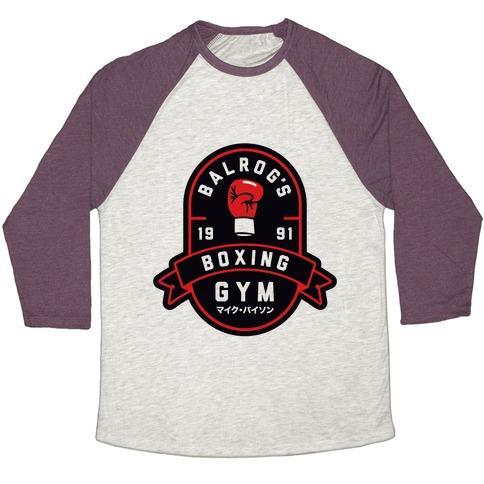 Virgin Teez  Baseball Tee Unisex Tri-Blend Baseball Tee / small / Oatmeal / Maroon BALROG'S BOXING GYM UNISEX TRI-BLEND BASEBALL TEE