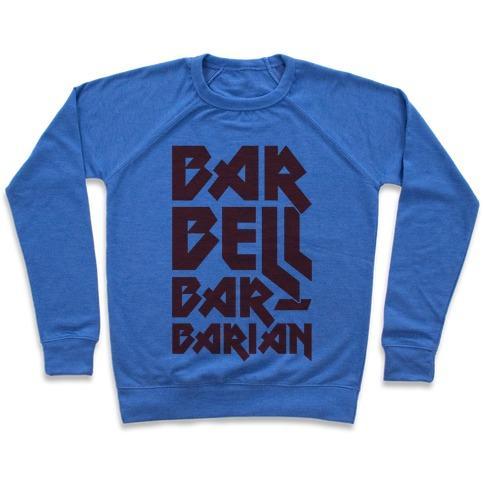 Virgin Teez  Pullover Crewneck Sweatshirt / x-small / Heathered Blue BARBELL BARBARIAN CREWNECK SWEATSHIRT
