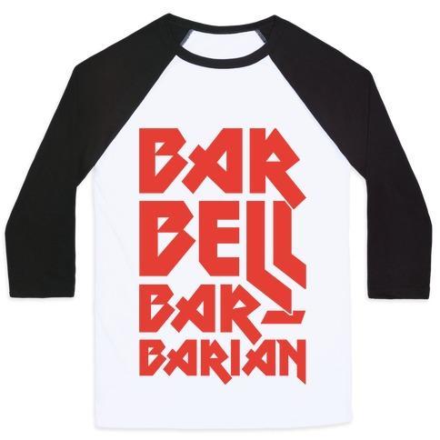 Virgin Teez  Baseball Tee Unisex Classic Baseball Tee / x-small / White/Black BARBELL BARBARIAN UNISEX CLASSIC BASEBALL TEE