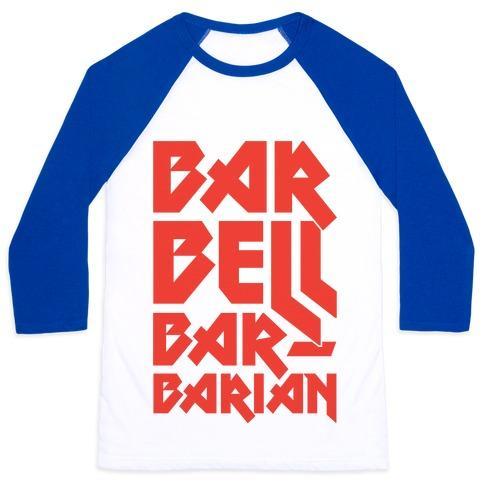Virgin Teez  Baseball Tee Unisex Classic Baseball Tee / x-small / White/Blue BARBELL BARBARIAN UNISEX CLASSIC BASEBALL TEE