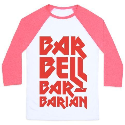 Virgin Teez  Baseball Tee Unisex Classic Baseball Tee / x-small / White/Neon Pink BARBELL BARBARIAN UNISEX CLASSIC BASEBALL TEE