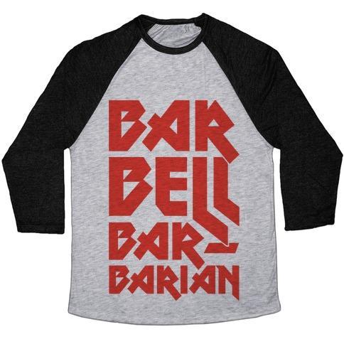 Virgin Teez  Baseball Tee Unisex Tri-Blend Baseball Tee / small / Athletic Gray / Black BARBELL BARBARIAN UNISEX TRI-BLEND BASEBALL TEE