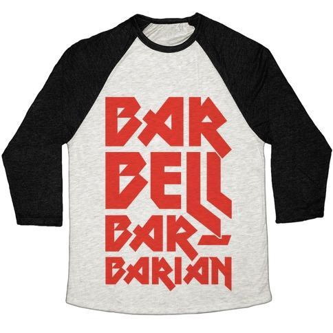 Virgin Teez  Baseball Tee Unisex Tri-Blend Baseball Tee / small / Oatmeal / Black BARBELL BARBARIAN UNISEX TRI-BLEND BASEBALL TEE