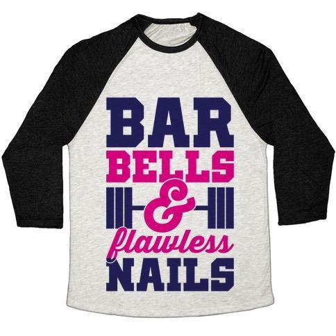 Virgin Teez  Baseball Tee Unisex Tri-Blend Baseball Tee / small / Oatmeal / Black BARBELLS AND FLAWLESS NAILS UNISEX TRI-BLEND BASEBALL TEE