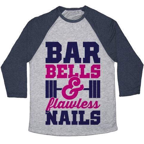 Virgin Teez  Baseball Tee Unisex Tri-Blend Baseball Tee / small / Athletic Gray / Navy BARBELLS AND FLAWLESS NAILS UNISEX TRI-BLEND BASEBALL TEE