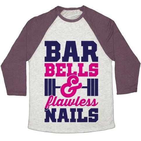 Virgin Teez  Baseball Tee Unisex Tri-Blend Baseball Tee / small / Oatmeal / Maroon BARBELLS AND FLAWLESS NAILS UNISEX TRI-BLEND BASEBALL TEE
