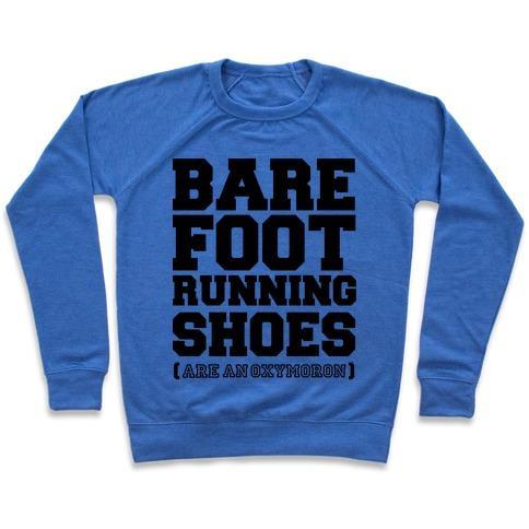 Virgin Teez  Pullover Crewneck Sweatshirt / x-small / Heathered Blue BAREFOOT RUNNING CREWNECK SWEATSHIRT