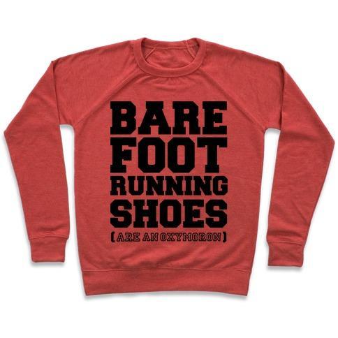 Virgin Teez  Pullover Crewneck Sweatshirt / x-small / Heathered Red BAREFOOT RUNNING CREWNECK SWEATSHIRT