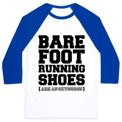 Virgin Teez  Baseball Tee Unisex Classic Baseball Tee / x-small / White/Blue BAREFOOT RUNNING UNISEX CLASSIC BASEBALL TEE