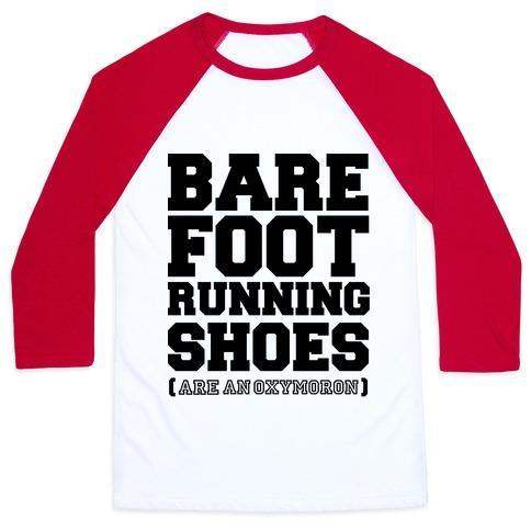 Virgin Teez  Baseball Tee Unisex Classic Baseball Tee / x-small / White/Red BAREFOOT RUNNING UNISEX CLASSIC BASEBALL TEE
