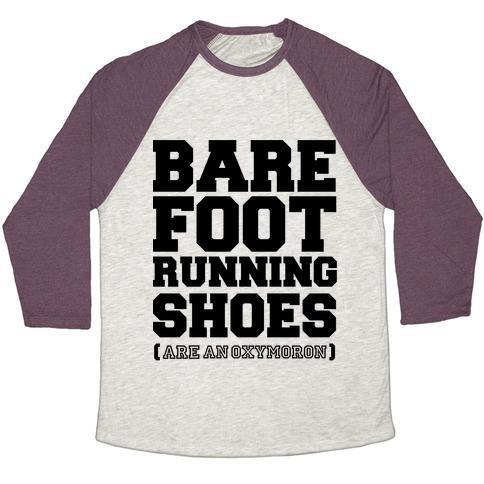 Virgin Teez  Baseball Tee Unisex Tri-Blend Baseball Tee / small / Oatmeal / Maroon BAREFOOT RUNNING UNISEX TRI-BLEND BASEBALL TEE
