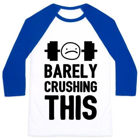 Virgin Teez  Baseball Tee Unisex Classic Baseball Tee / x-small / White/Blue BARELY CRUSHING THIS UNISEX CLASSIC BASEBALL TEE