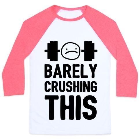 Virgin Teez  Baseball Tee Unisex Classic Baseball Tee / x-small / White/Neon Pink BARELY CRUSHING THIS UNISEX CLASSIC BASEBALL TEE