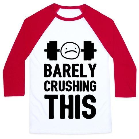 Virgin Teez  Baseball Tee Unisex Classic Baseball Tee / x-small / White/Red BARELY CRUSHING THIS UNISEX CLASSIC BASEBALL TEE