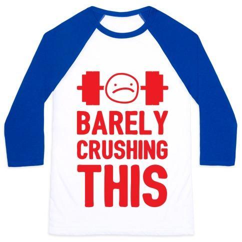 Virgin Teez  Baseball Tee Unisex Classic Baseball Tee / x-small / White/Blue BARELY CRUSHING THIS UNISEX CLASSIC BASEBALL TEE