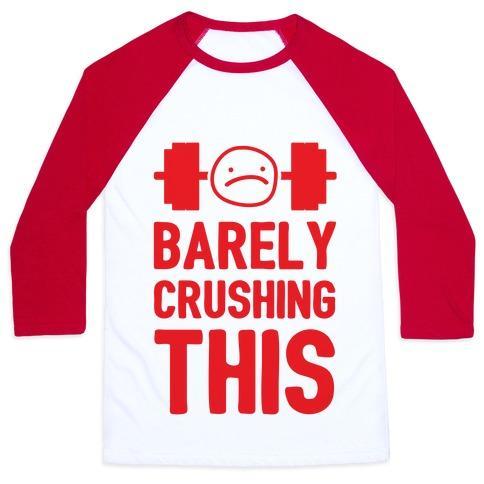 Virgin Teez  Baseball Tee Unisex Classic Baseball Tee / x-small / White/Red BARELY CRUSHING THIS UNISEX CLASSIC BASEBALL TEE