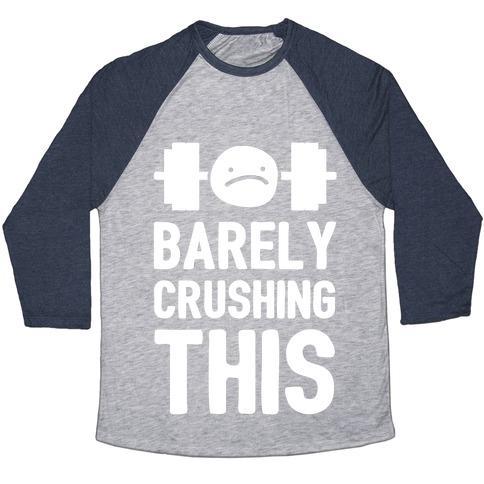 Virgin Teez  Baseball Tee Unisex Tri-Blend Baseball Tee / small / Athletic Gray / Navy BARELY CRUSHING THIS UNISEX TRI-BLEND BASEBALL TEE
