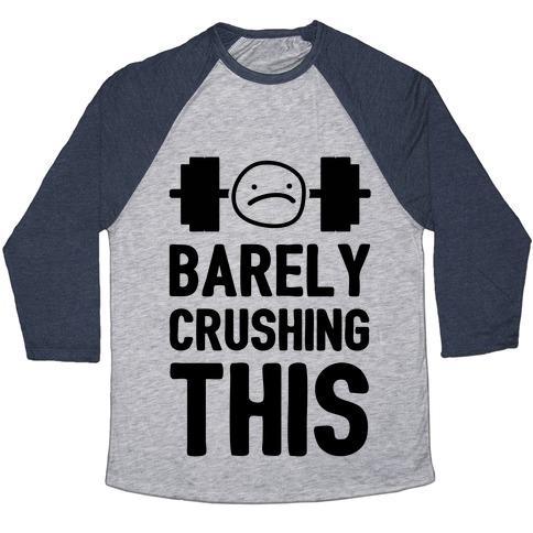 Virgin Teez  Baseball Tee Unisex Tri-Blend Baseball Tee / small / Athletic Gray / Navy BARELY CRUSHING THIS UNISEX TRI-BLEND BASEBALL TEE