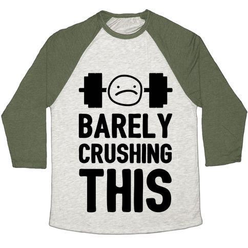 Virgin Teez  Baseball Tee Unisex Tri-Blend Baseball Tee / small / Oatmeal / Moss BARELY CRUSHING THIS UNISEX TRI-BLEND BASEBALL TEE