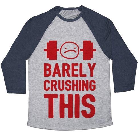 Virgin Teez  Baseball Tee Unisex Tri-Blend Baseball Tee / small / Athletic Gray / Navy BARELY CRUSHING THIS UNISEX TRI-BLEND BASEBALL TEE