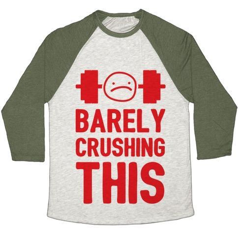 Virgin Teez  Baseball Tee Unisex Tri-Blend Baseball Tee / small / Oatmeal / Moss BARELY CRUSHING THIS UNISEX TRI-BLEND BASEBALL TEE