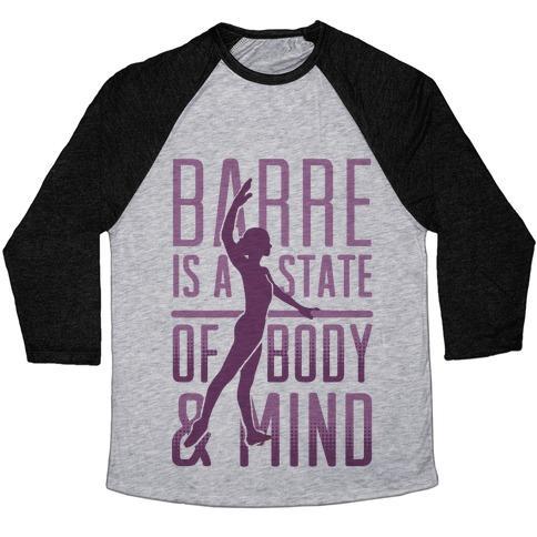 Virgin Teez  Baseball Tee Unisex Tri-Blend Baseball Tee / small / Athletic Gray / Black BARRE IS A STATE OF MIND AND BODY UNISEX TRI-BLEND BASEBALL TEE