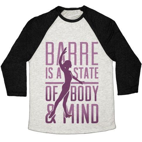 Virgin Teez  Baseball Tee Unisex Tri-Blend Baseball Tee / small / Oatmeal / Black BARRE IS A STATE OF MIND AND BODY UNISEX TRI-BLEND BASEBALL TEE