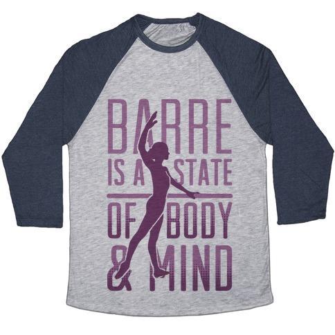 Virgin Teez  Baseball Tee Unisex Tri-Blend Baseball Tee / small / Athletic Gray / Navy BARRE IS A STATE OF MIND AND BODY UNISEX TRI-BLEND BASEBALL TEE