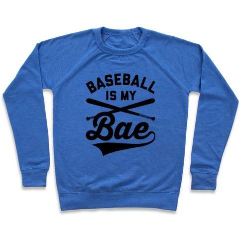 Virgin Teez  Pullover Crewneck Sweatshirt / x-small / Heathered Blue BASEBALL IS MY BAE CREWNECK SWEATSHIRT
