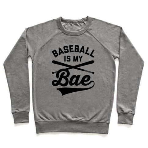 Virgin Teez  Pullover Crewneck Sweatshirt / x-small / Heathered Gray BASEBALL IS MY BAE CREWNECK SWEATSHIRT