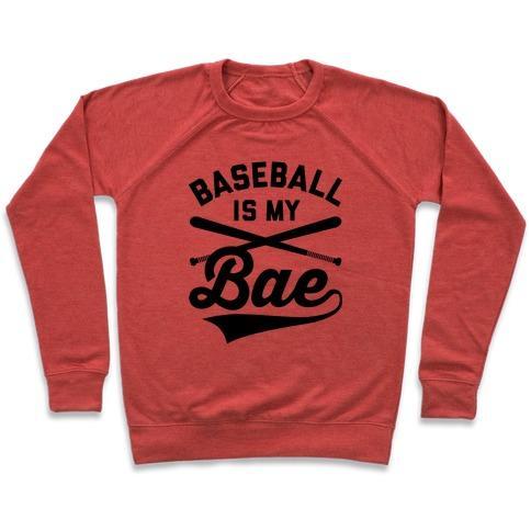 Virgin Teez  Pullover Crewneck Sweatshirt / x-small / Heathered Red BASEBALL IS MY BAE CREWNECK SWEATSHIRT