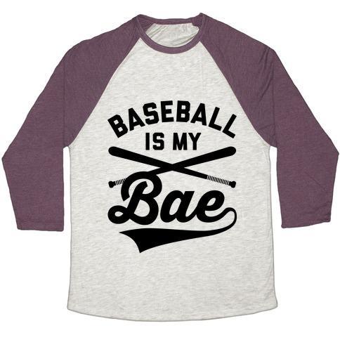 Virgin Teez  Baseball Tee Unisex Tri-Blend Baseball Tee / small / Oatmeal / Maroon BASEBALL IS MY BAE UNISEX TRI-BLEND BASEBALL TEE