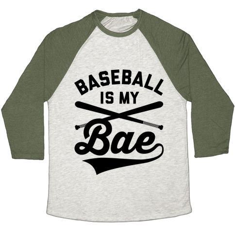 Virgin Teez  Baseball Tee Unisex Tri-Blend Baseball Tee / small / Oatmeal / Moss BASEBALL IS MY BAE UNISEX TRI-BLEND BASEBALL TEE