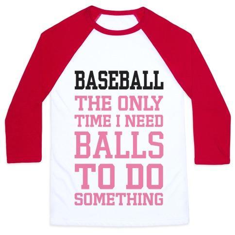 Virgin Teez  Baseball Tee Unisex Classic Baseball Tee / x-small / White/Red BASEBALL THE ONLY TIME I NEED BALLS TO DO SOMETHING UNISEX CLASSIC BASEBALL TEE