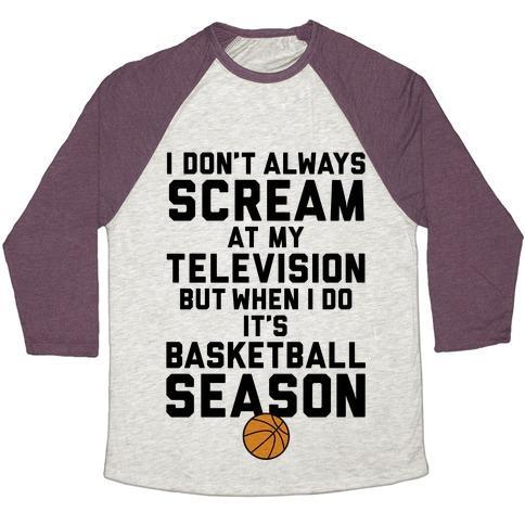 Virgin Teez  Baseball Tee Unisex Tri-Blend Baseball Tee / small / Oatmeal / Maroon BASKETBALL SEASON UNISEX TRI-BLEND BASEBALL TEE