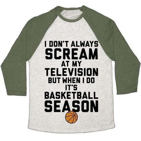 Virgin Teez  Baseball Tee Unisex Tri-Blend Baseball Tee / small / Oatmeal / Moss BASKETBALL SEASON UNISEX TRI-BLEND BASEBALL TEE
