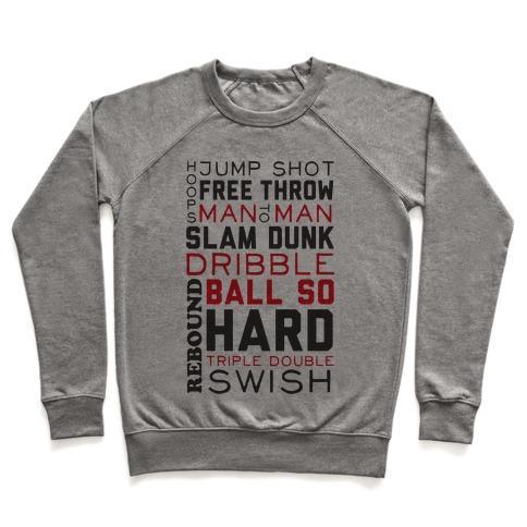 Virgin Teez  Pullover Crewneck Sweatshirt / x-small / Heathered Gray BASKETBALL TYPOGRAPHIC (RED AND BLACK) CREWNECK SWEATSHIRT