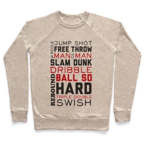 Virgin Teez  Pullover Crewneck Sweatshirt / x-small / Heathered Oatmeal BASKETBALL TYPOGRAPHIC (RED AND BLACK) CREWNECK SWEATSHIRT