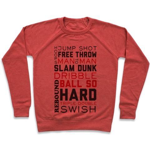 Virgin Teez  Pullover Crewneck Sweatshirt / x-small / Heathered Red BASKETBALL TYPOGRAPHIC (RED AND BLACK) CREWNECK SWEATSHIRT