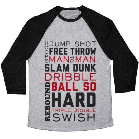 Virgin Teez  Baseball Tee Unisex Tri-Blend Baseball Tee / small / Athletic Gray / Black BASKETBALL TYPOGRAPHIC (RED AND BLACK) UNISEX TRI-BLEND BASEBALL TEE