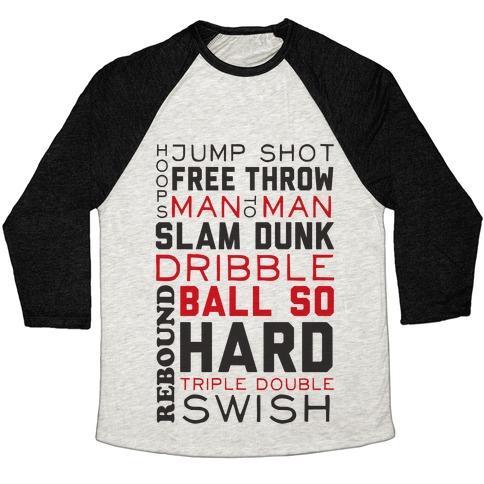 Virgin Teez  Baseball Tee Unisex Tri-Blend Baseball Tee / small / Oatmeal / Black BASKETBALL TYPOGRAPHIC (RED AND BLACK) UNISEX TRI-BLEND BASEBALL TEE